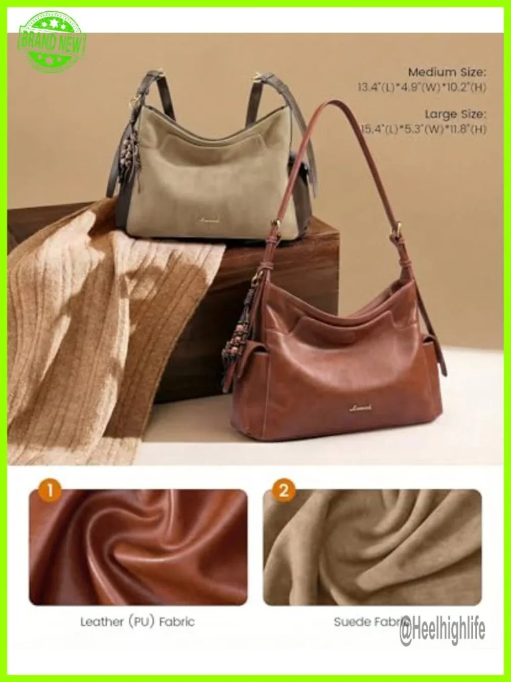 Soft Faux Leather Hobo Crossbody Purse with Tassel Charm